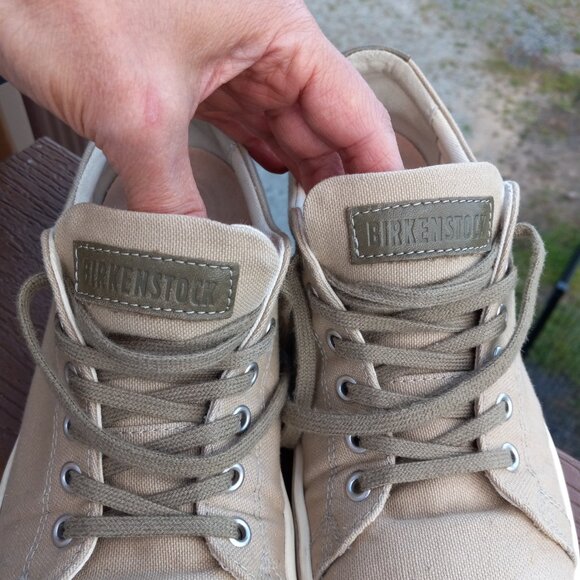 Birkenstock Arran Khaki Beige Canvas Lace-Up Sneakers Size 38 Wide / US 7 - 7.5 - Picture 10 of 16